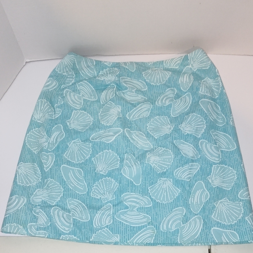 Lilly Pulitzer Vintage White Label Aqua Shell Pattern A-line Skirt Lined Size 4